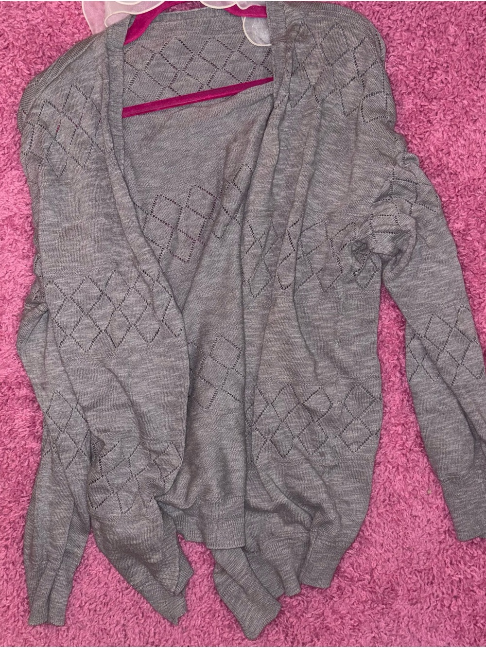 Gray Open-Front Women’s Diamond Knit Sweater Cardigan